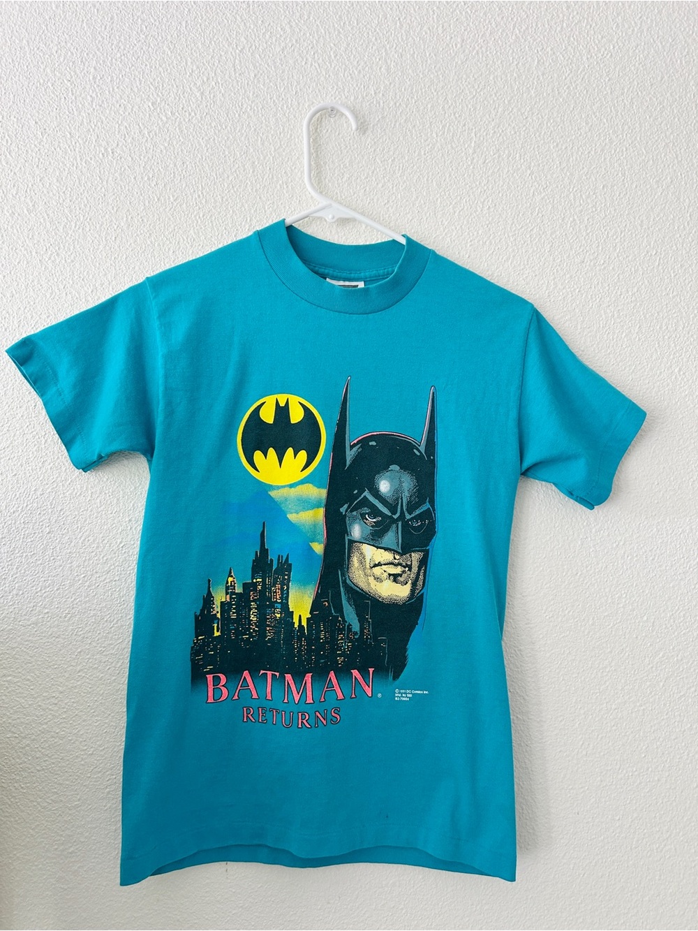 RARE Vintage 1991 Batman Returns T-Shirt - Teal Blue